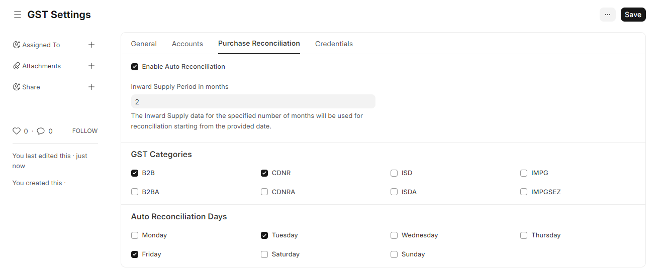 Auto Reconciliation Settings